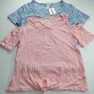 Caution To The Wind Women's Ribbed Knit Tee T-Shirt Bundle Size Medium Blue Pink
